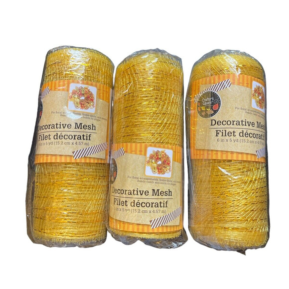 Crafters Square Yellow Gold Decorative Lot 3 Mesh Ribbon 6 in.x 5 yd Rolls New! - Picture 2 of 4